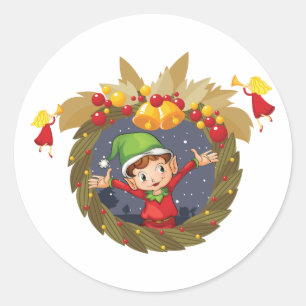 Elf In A Christmas Wreath Stickers