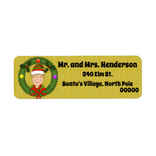Elf in Wreath Christmas Return Address Labels