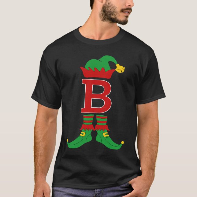Elf Initial B Matching Family Group Christmas Holi T-Shirt (Front)