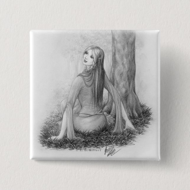 Elf Lady 2 Inch Square Button (Front)