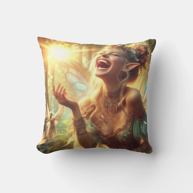 Elf Laughter Throw Pillow (Front)