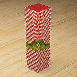 Elf Legs Holiday Christmas Wine Box<br><div class="desc">Fun elf legs wearing red and ivory striped tights and green boots with jingle bells on a red, green and ivory stripe background, add your holiday Christmas greeting and personalization in chic lettering vertically on the back. Use these personalized wine boxes to give your favourite vintage as party favours, business...</div>