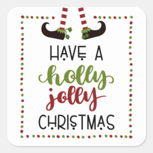 Elf Legs Holly Jolly Christmas Non-Personalized Square Sticker