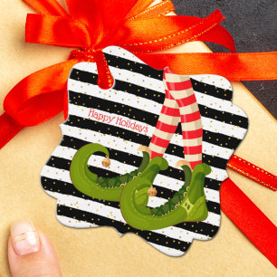 Elf Legs on Black and White Stripes Favour Tags
