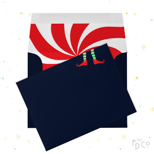 Elf Legs, Red Shoes, Candy Cane Swirl, Dark Blue Envelope