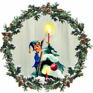 ELF LIGHTING CANDLE & WREATH by SHARON SHARPE Photo Sculpture Ornament