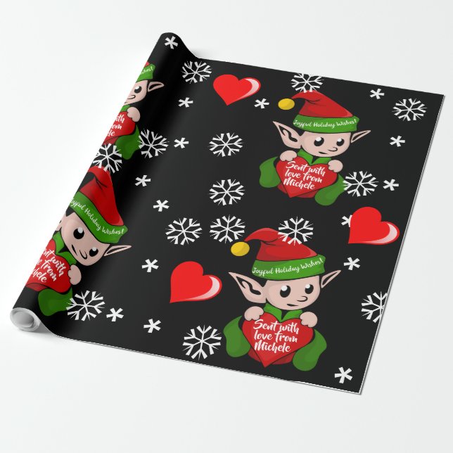 Elf Love Gift Wrap Personalized (Unrolled)