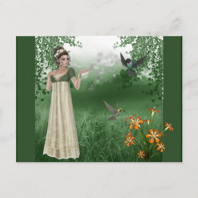 Elf Magic in Grass Field with Hummingbirds Postcard (Front)