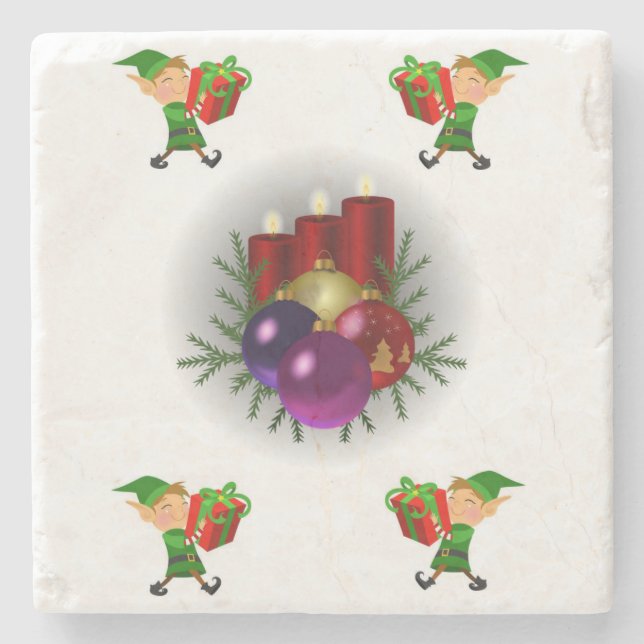 Elf Marble Stone Coaster Christmas (Front)