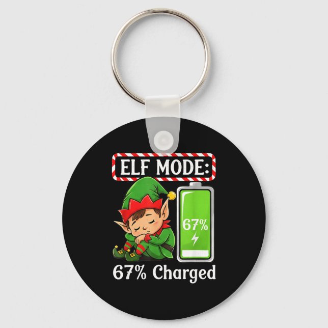 Elf Mode 67% Charged Funny Christmas Tee  Keychain (Front)
