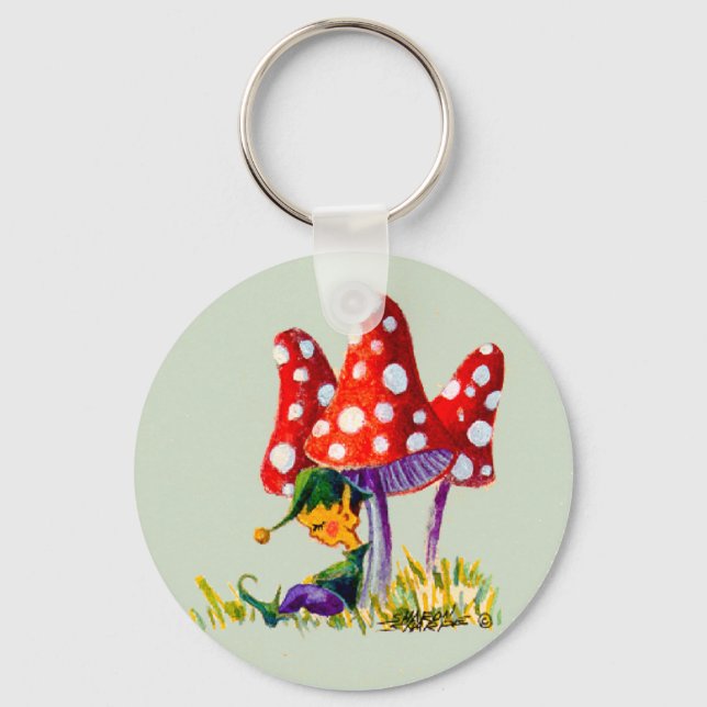 ELF & MUSHROOMS by SHARON SHARPE Keychain (Front)