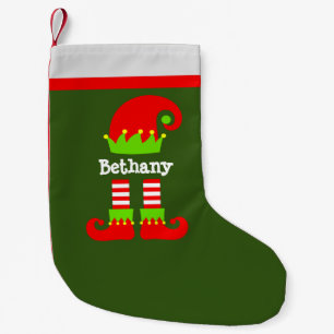 Elf Name Hat & Legs Feet Red Green Small Christmas Stocking