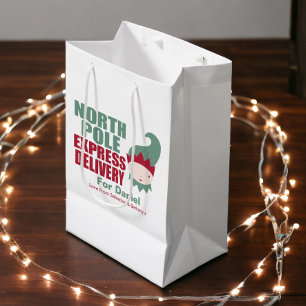 Elf North Pole Express Delivery Personalized Medium Gift Bag