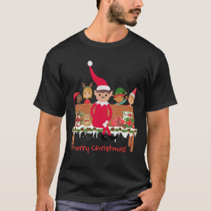 Elf On A Christmas Bench With Children and Gifts  T-Shirt