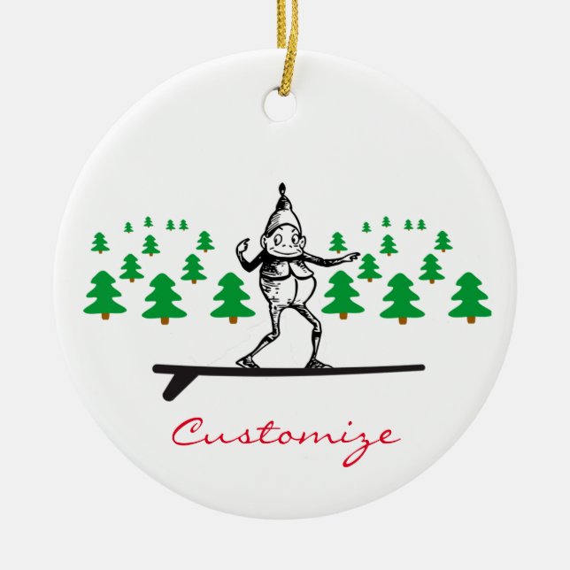 Elf on a Surfboard Thunder_Cove Ceramic Ornament (Front)