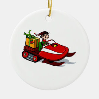 elf on snow mobile ceramic ornament