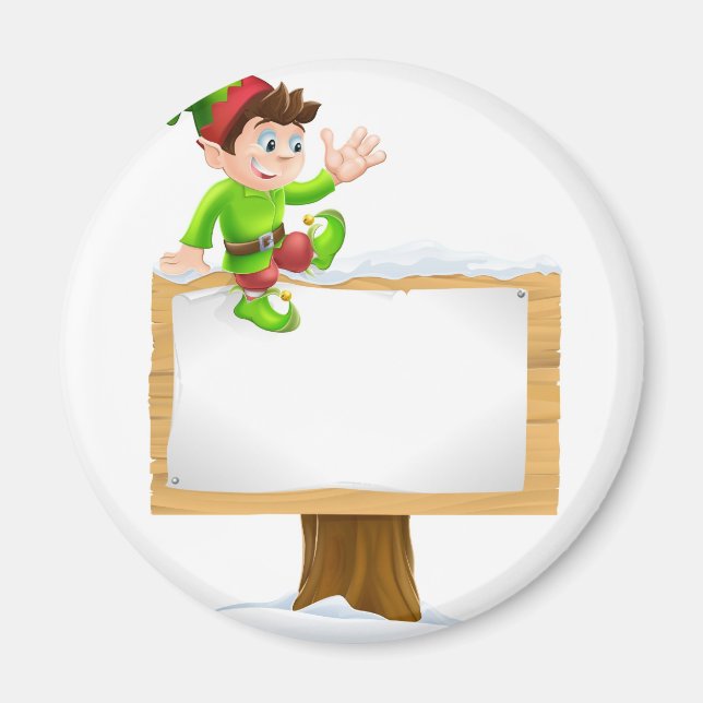 Elf on Snowy Sign Magnet (Front)
