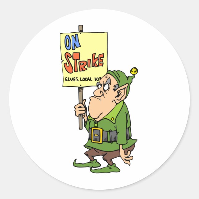 Elf On Strike Classic Round Sticker (Front)