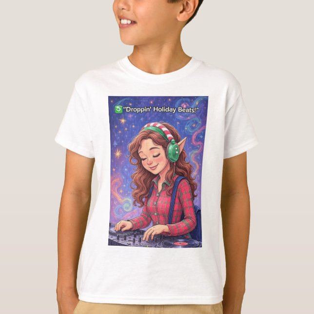 Elf on the Decks – Droppin’ Holiday Beats kids T-Shirt (Front)