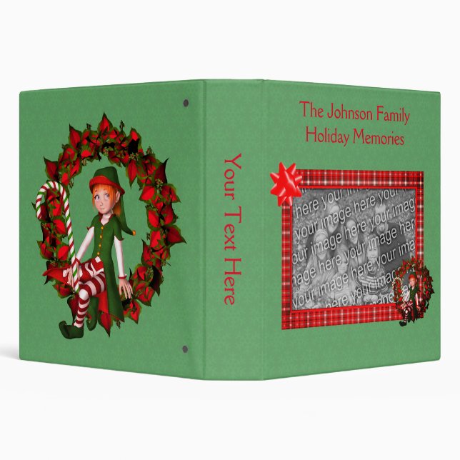 Elf Poinsettia Wreath Christmas Personalized    Binder (Background)