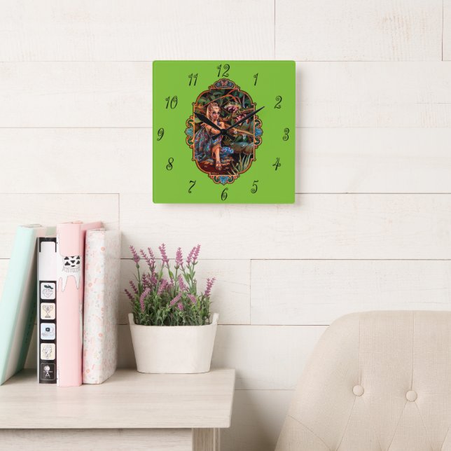 Elf Princess Square Wall Clock (Reading Room)