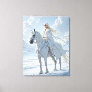 Elf Queen Riding a Majestic White Horse Canvas Print