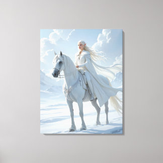 Elf Queen Riding a Majestic White Horse Canvas Print