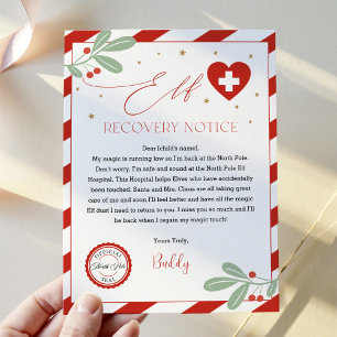 Elf Recovery Notice, Elf Hospital, Elf Sick Note Invitation