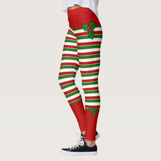 Elf Red Green Stripes Costume de Noël Leggings (Gauche)