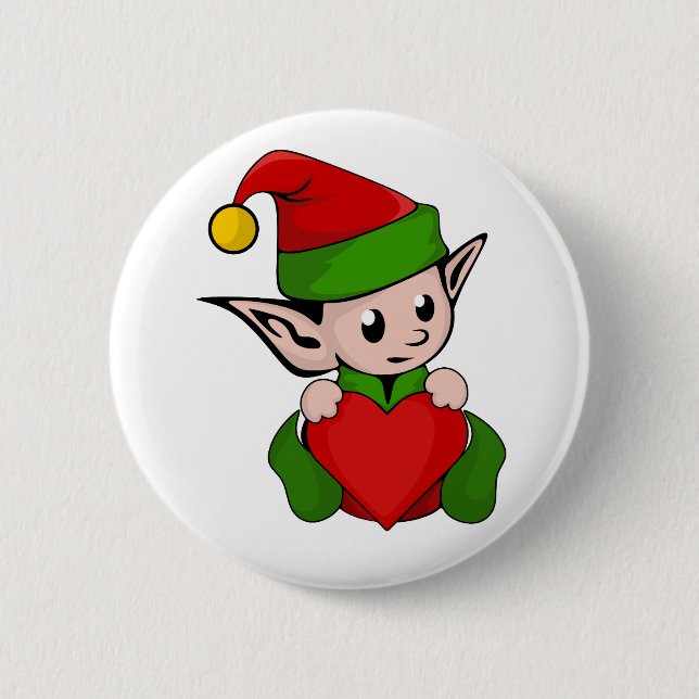 Elf red heart 2 inch round button (Front)