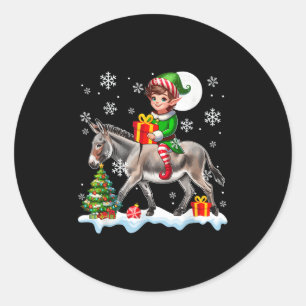 Elf Riding Christmas Tree Colorful Lights Lover Ki Classic Round Sticker