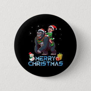 Elf Riding Gorilla Snowman Present Merry Christmas 2 Inch Round Button