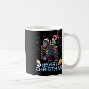 Elf Riding Gorilla Snowman Present Merry Christmas Coffee Mug