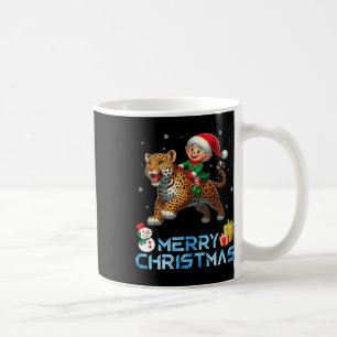 Elf Riding Leopard Snowman Present Merry Christmas Coffee Mug
