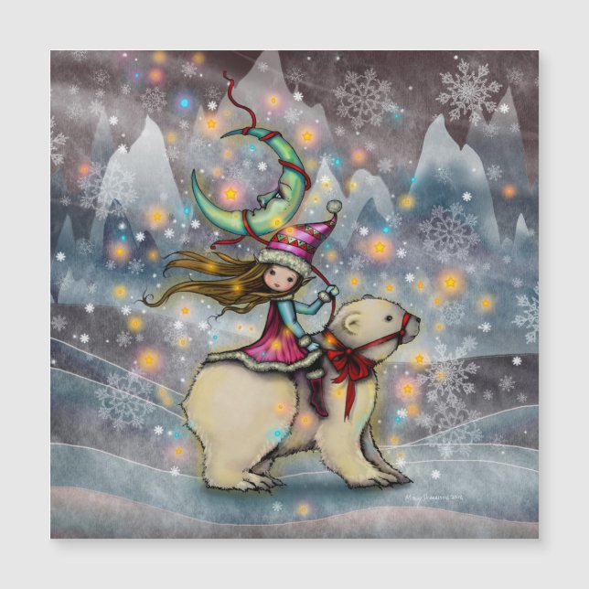 Elf Riding Polar Bear Christmas Holiday Art (Front)