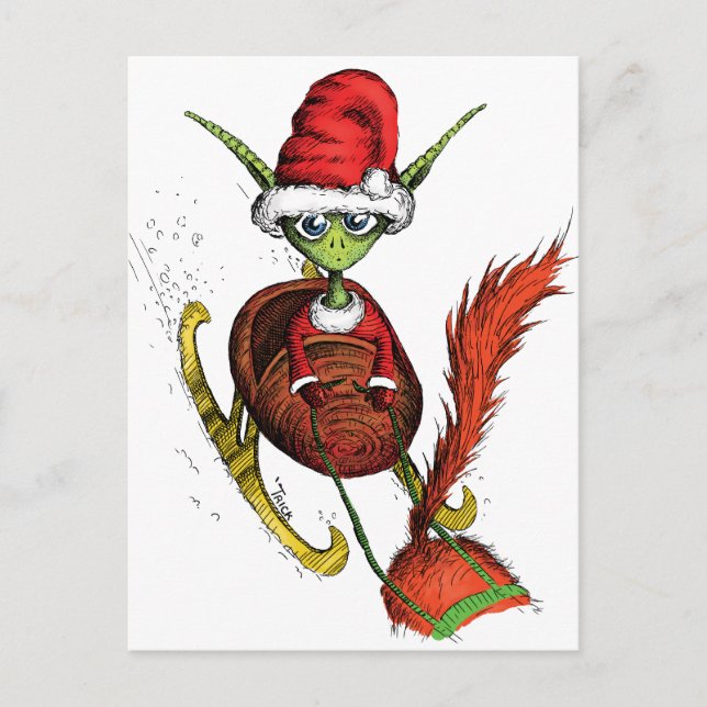 Elf Riding Sleigh Postcard (Front)