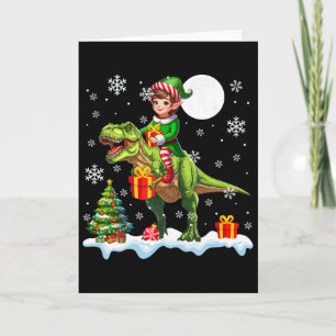 Elf Riding T-rex Christmas Tree Colourful Lights L Card