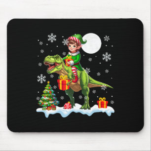 Elf Riding T-rex Christmas Tree Colourful Lights L Mouse Pad
