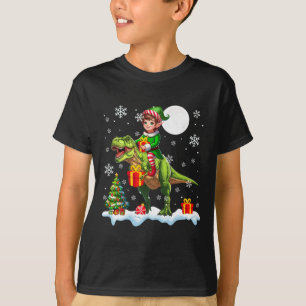 Elf Riding T-rex Christmas Tree Colourful Lights L T-Shirt