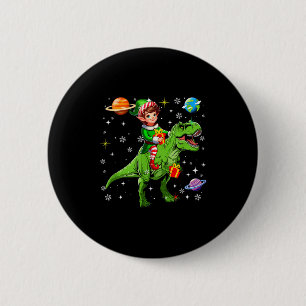 Elf Riding T-rex Colorful Christmas Boxes Space Pl 2 Inch Round Button