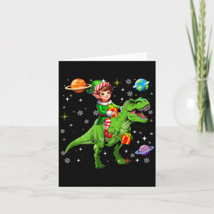Elf Riding T-rex Colorful Christmas Boxes Space Pl Card