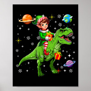 Elf Riding T-rex Colorful Christmas Boxes Space Pl Poster