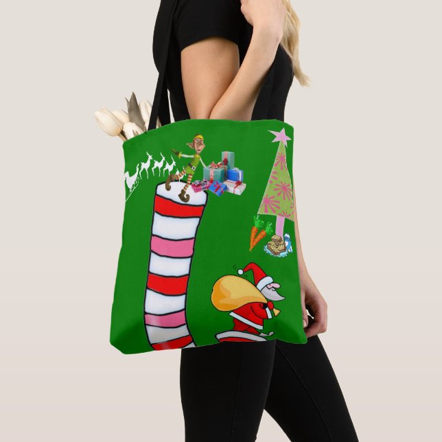 Elf Santa Merry Christmas Women's Tote Bags (Close Up)