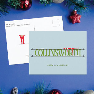 Elf Shenanigans Green & Blue Christmas Postcard