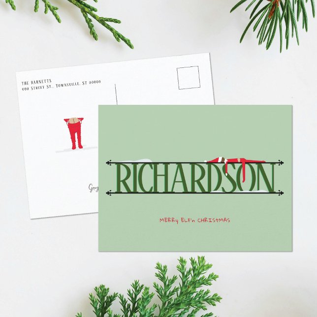 Elf Shenanigans Green Christmas Postcard (Creator Uploaded)
