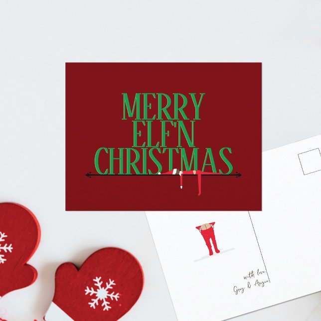 Elf Shenanigans Greeting Sign Christmas Postcard (Creator Uploaded)