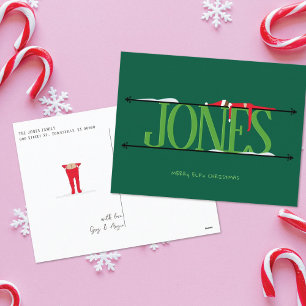 Elf Shenanigans Hunter Green Christmas Postcard