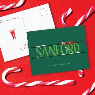 Elf Shenanigans Hunter Green Christmas Postcard