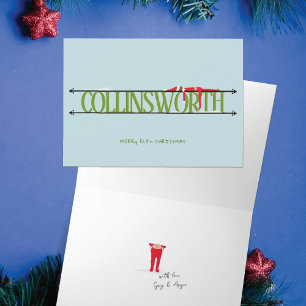 Elf Shenanigans Name Sign Green & Blue Folded Card