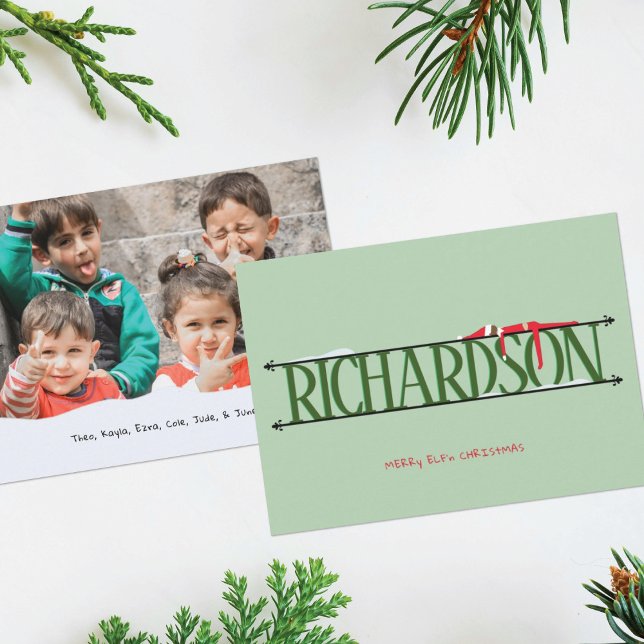Elf Shenanigans Name Sign Photo Christmas Card (Creator Uploaded)